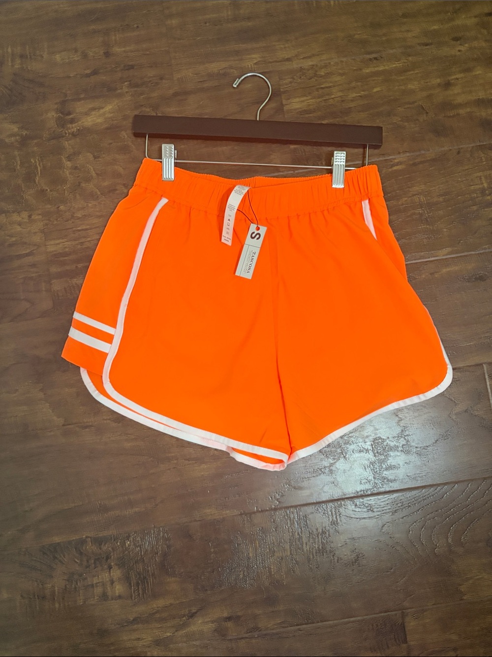 Women’s Athletic Running Shorts in Bright Orange with White Trim